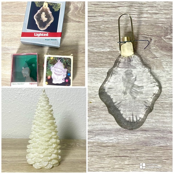 Hallmark Other - Set of 3 vintage Christmas ornaments and Xmas tree candle